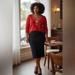 Cable & Gauge Woman 1X Red Jewel Neck Knit Top - EUC